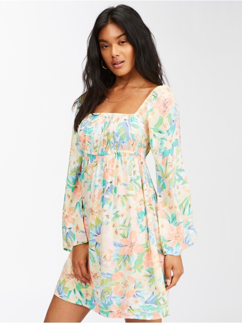 Billabong Pastel Floral Square-Neck Mini Dress